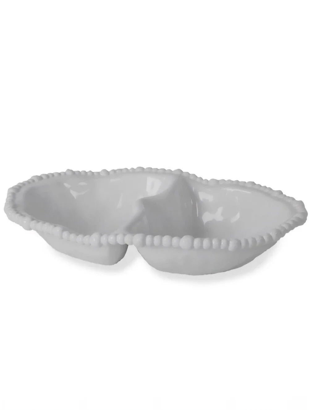 Beatriz Ball Vida Alegria Double Dip White Divided Serving Dish Beaded Rim